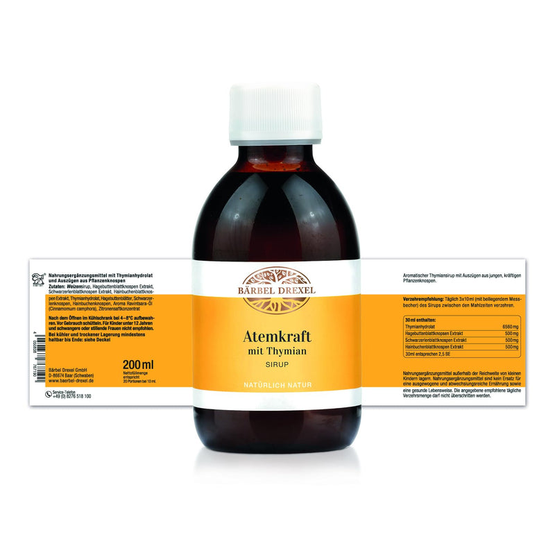Atemkraft Syrup Vegan, Complex With Thyme, Rosehip, Hornbeam Buds (200 Ml), Mucolytic, Throat, Throat Pain, Cough Stimulus, Cold, Immune System, 100% Made In Germany B√Ñrbel Drexel - NewNest Australia