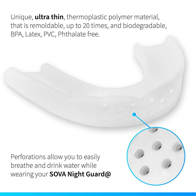 SOVA 3D bite splint - 1.6 mm thin - tailor-made fit - protects against night-time teeth grinding and clenching - odorless and taste-free - can be reshaped up to 20 times - non-toxic - NewNest Australia