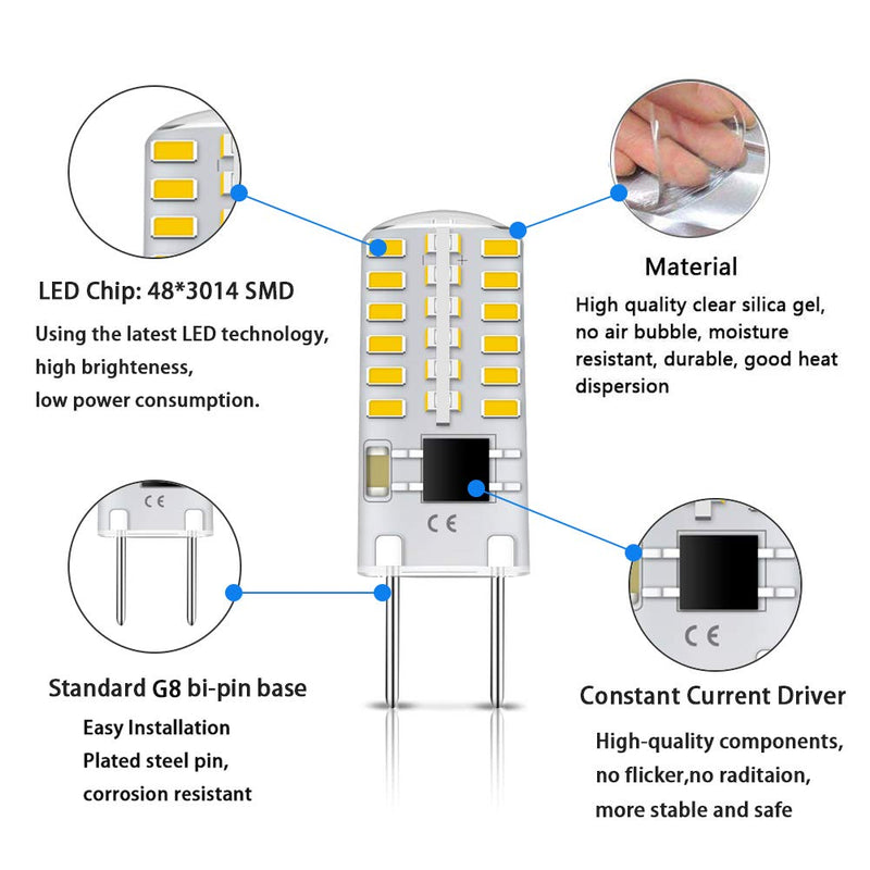 G8 LED Bulb Dimmable, T4 Bi-Pin JCD Type Base, 6000K Daylight White, 20W-25W Halogen Replacement for Under Cabinet Light, Under Counter Kitchen Lighting (6 Pack) Daylight White 6-pack - NewNest Australia