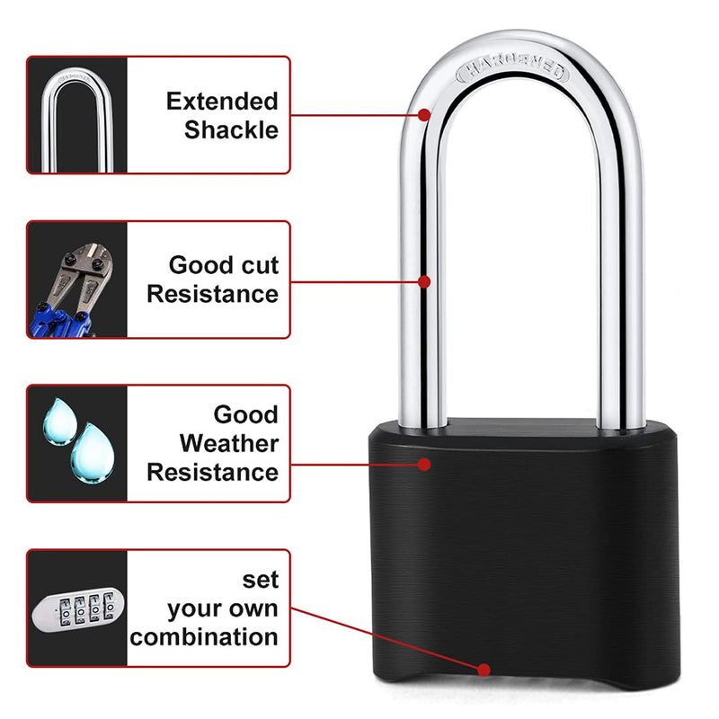 ZPLIUST Combination Lock 4 Digit Heavy Duty Outdoor Waterproof Padlock for School, Gate, Fence, Gym Locker, Hasp Storage (Black 2 Pack) Black 2 Pack - NewNest Australia