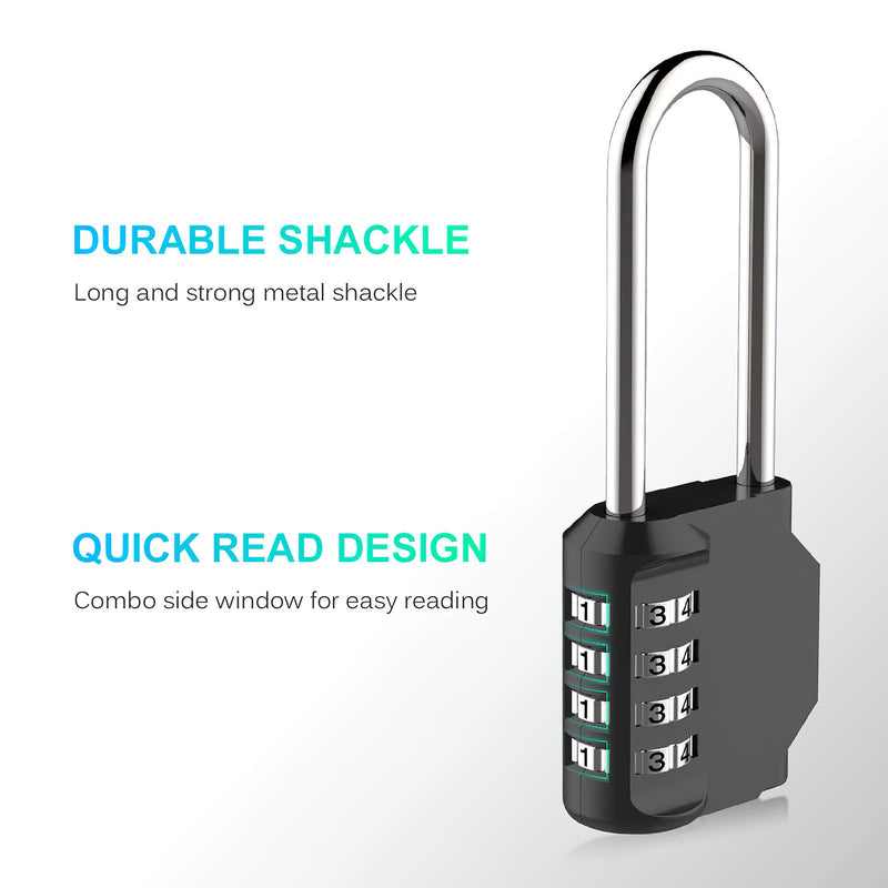 Puroma 2 Pack 2.6 Inch Long Shackle Combination Lock 4 Digit Outdoor Waterproof Padlock for School Gym Locker, Sports Locker, Fence, Gate, Toolbox, Case, Hasp Storage (Black) Black - NewNest Australia