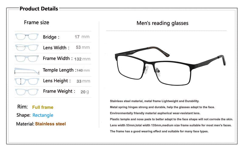 EYECEDAR Amcedar 5 pieces reading glasses men's rectangle frame metal gray stainless steel material spring hinges included computer reading glasses 1.50 5 colors mix 1.5 x - NewNest Australia