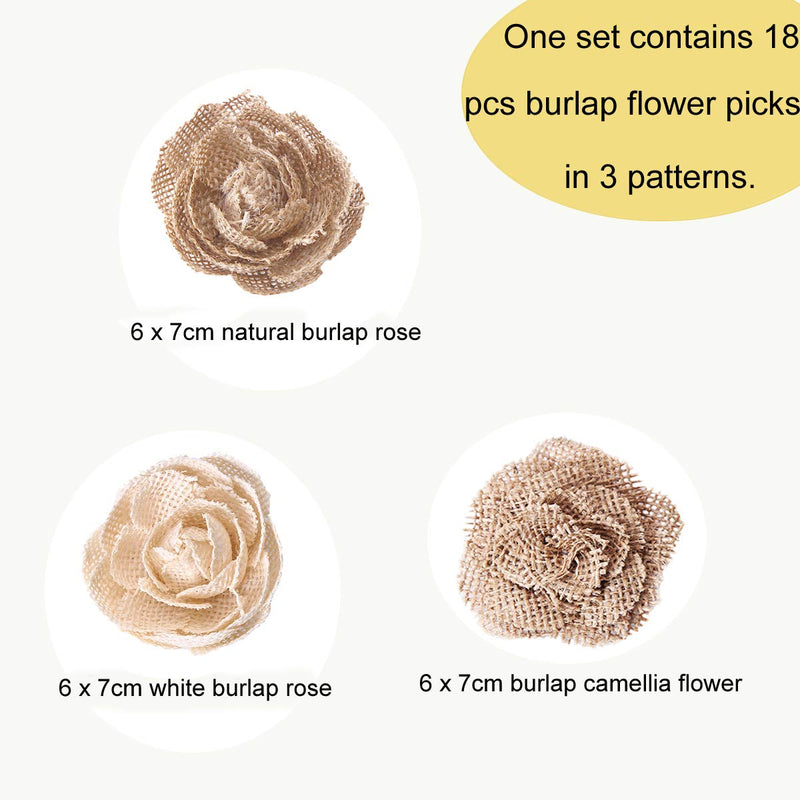 CCINEE Natural Burlap Flowers Assorted Handmade Burlap Rose for Wedding Decoration and Floral Crafts Making, Pack of 18 - NewNest Australia