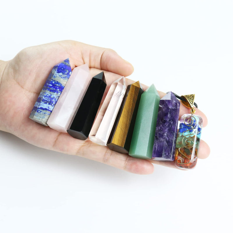 Nvzi Healing Crystal Wands, Crystal Towers, Orgone 7 Chakra Necklace with Premium Gift Box, 7 Chakra Crystals and Healing Stones Set, Crystals for Beginners Kit, Wiccan Crystals - NewNest Australia