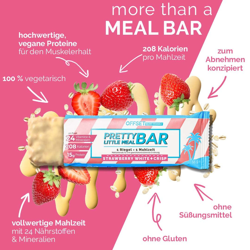 Full Meal Replacement From Offset Nutrition | Pretty Little Meal Bar Strawberry White + Crisp | Sugar-Reduced Slimming Bar Under 220 Calories | 330G For 6 Meals - NewNest Australia