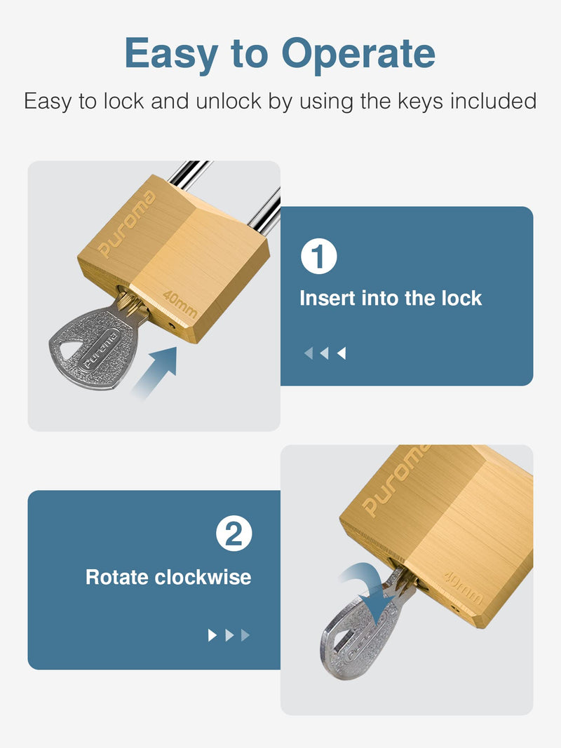 Puroma 1 Pack Keyed Padlock Waterproof Solid Brass Lock, 2.6 Inch Long Shackle for Sheds, Storage Unit School Gym Locker, Fence, Toolbox, Hasp Storage - NewNest Australia