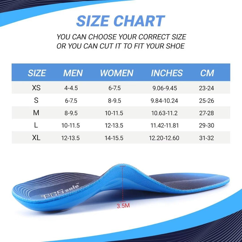 Pcssole Orthopedic Insoles Work Shoes, Shoe Insoles For Heel Spurs, Flat Feet, Plantar Fasciitis, Foot Pain, Insoles For Men And Women, Blue, Xs:Women (3.5-5.5) 24 Cm - NewNest Australia