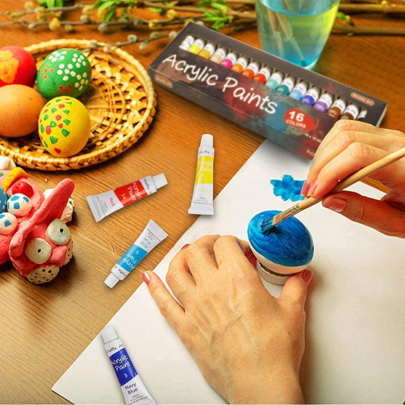 Acrylic Paint Set, Shuttle Art 16 x12ml Tubes Artist Quality Non Toxic Rich Pigments Colors Great for Kids Adults Professional Painting on Canvas Wood Clay Fabric Ceramic Crafts - NewNest Australia