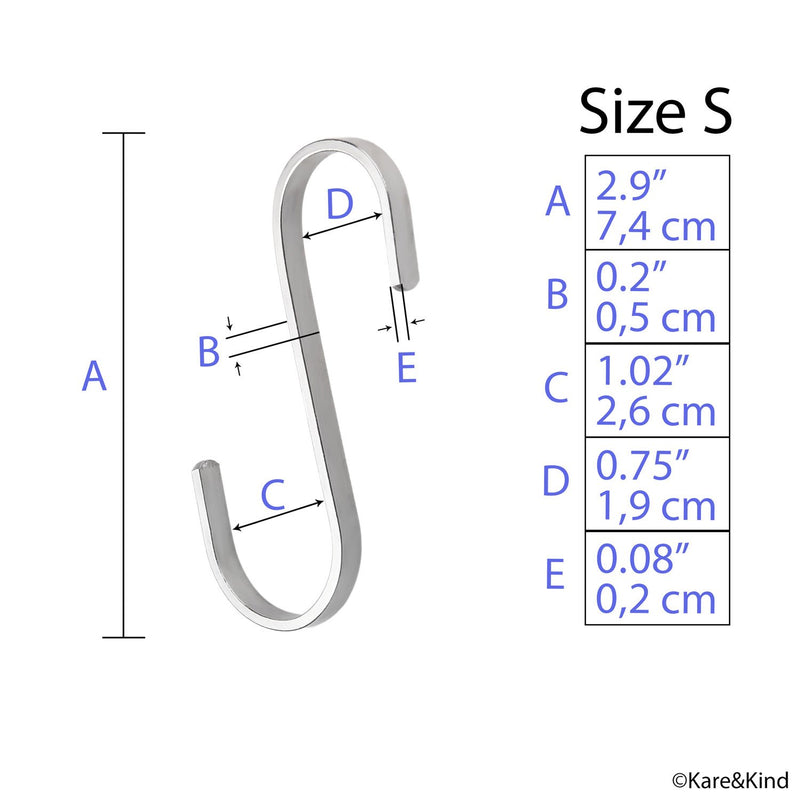 NewNest Australia - Flat S-Shaped Hanging Hooks - for Kitchen Utensils, Garage or Garden Tools, etc. - Heavy Duty Genuine Solid 304 Stainless Steel - Multi Purpose - This Kit Contains 10 Small Hooks 