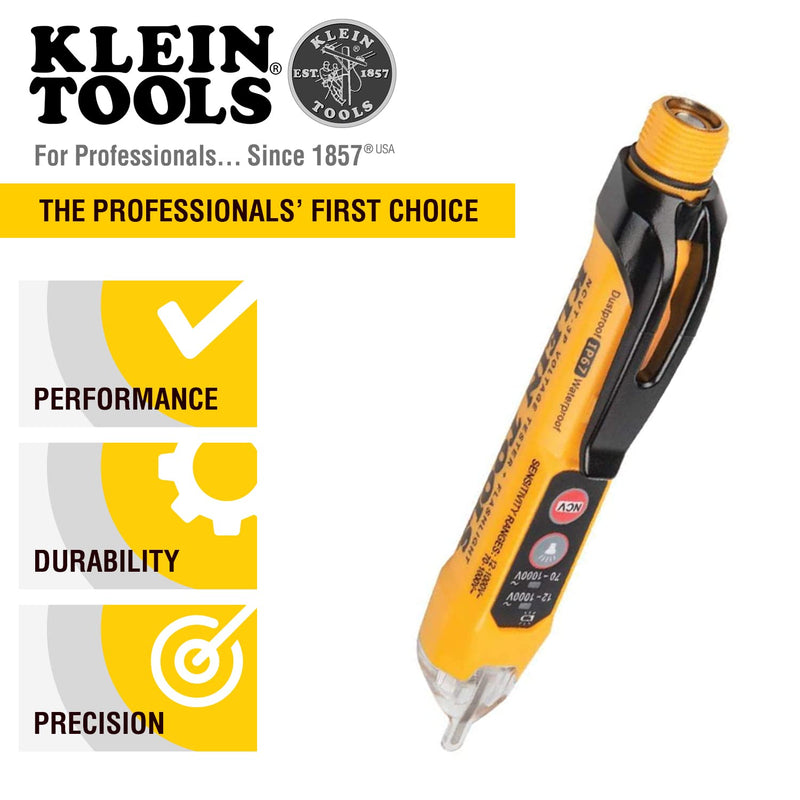 Klein Tools NCVT3P Dual Range Non Contact Voltage Tester, 12 - 1000V AC Pen, Flashlight, Audible and Flashing LED Alarms, Pocket Clip NCVT - NewNest Australia