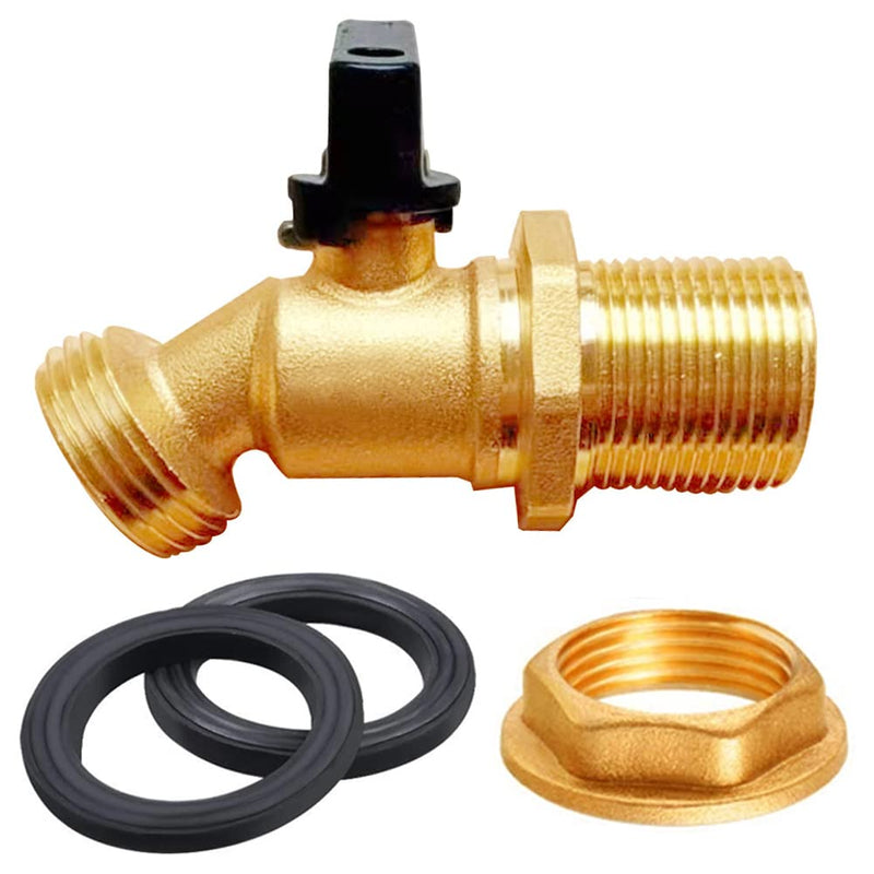 Uenede Solid Brass Water Container/Rain Barrel Faucets Spigot 3/4"G Male Inlet to 3/4"GHT Male Outlet with Quarter Turn Ball Valve Include Bulkhead Fitting and Washers - NewNest Australia
