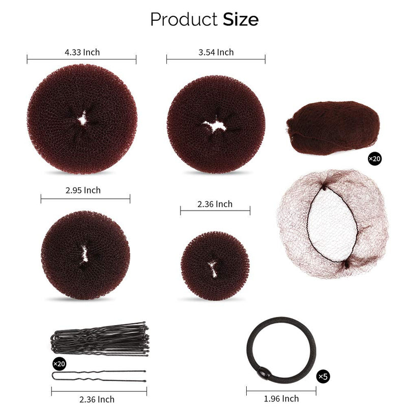 FANDAMEI Hair Donut Bun Maker, Girls Hair Styling kit with 20 Pieces Invisible Hair Nets for Bun, 4pcs Donut Bun Maker, 5 pieces Hair Elastic Bands, 20 pieces Hair Bobby Pin, Brown - NewNest Australia