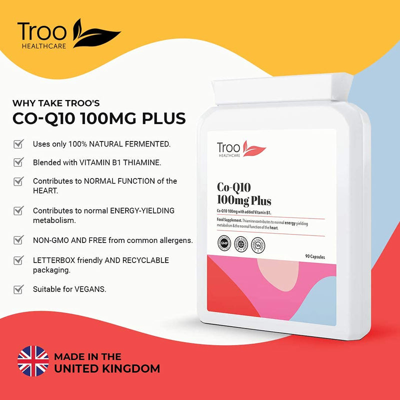 Co-Enzyme Q10 Supplement (CoQ10) - 100 milligrams 90 Vegetarian Capsules - Naturally Fermented Trans Form for High Absorption - UK Manufactured to GMP Standards - NewNest Australia
