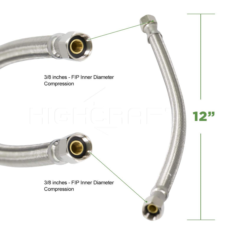 Flexcraf 27912-NL Faucet Supply Line Connects Kitchen Sink to Water Supply, Braided Faucet Connector with 3/8 In FIP Female Compression Fitting Stainless Steel 12 in Single Unit - NewNest Australia
