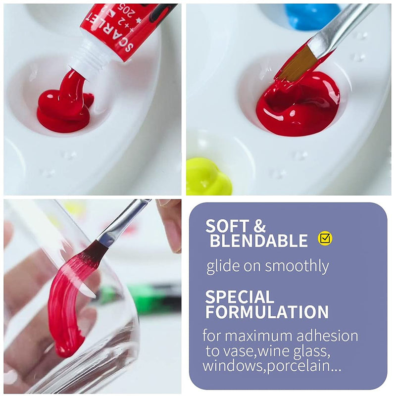 COLORFUL Stain Glass Paint Set with 6 Brushes, 1 Palette, 24 Color Waterproof Acrylic Enamel Painting Kit for Kids to Arts on Transparent Wine Glasses, Light Bulbs, Porcelain, Windows and Ceramics - NewNest Australia