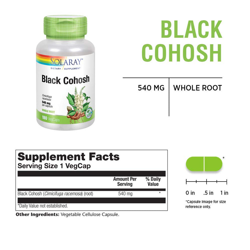 Solaray Black Cohosh 540 mg | Womens Health & Menopause Support Supplement | Whole Root | Non-GMO, Vegan & Lab Verified | 180 VegCaps - NewNest Australia