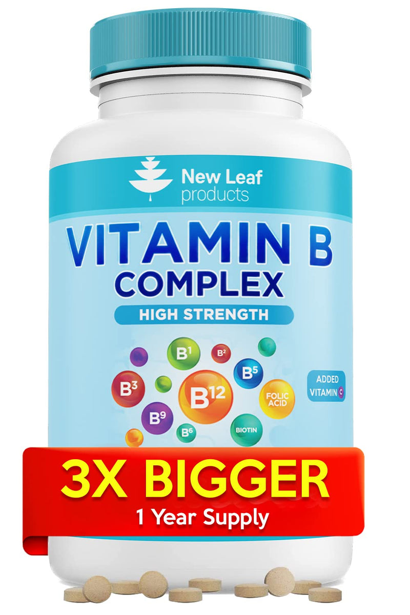 Vitamin B Complex 365 High Strength Small Tablets (One Year Supply) All 8 B Vitamins B1-B2-B3-B5-B6-B12, Biotin, Folic Acid and Vitamin C - Reduction of Tiredness - Made in The UK by New Leaf - NewNest Australia