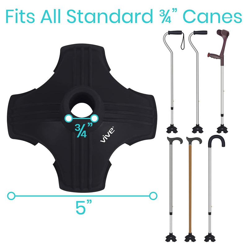 Vive Cane Tip - Quad Rubber Replacement Foot Pad for Walking Canes - Stable Four Point, Self Standing Quadruple Tripod Stand for Cane - Universal 4 Leg Attachment for Walking Stick (Black) Black - NewNest Australia