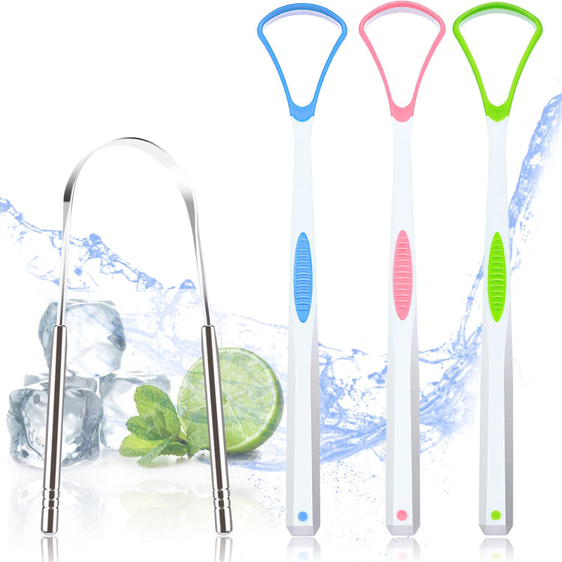 4PCS Tongue Scraper, Stainless Steel Tongue Cleaners, 100% BPA Free Fresher Tongue Tools, Healthy Oral Hygiene Brushes, Medical Grade Reusable Stainless Steel, Eliminate Bad Breath - NewNest Australia