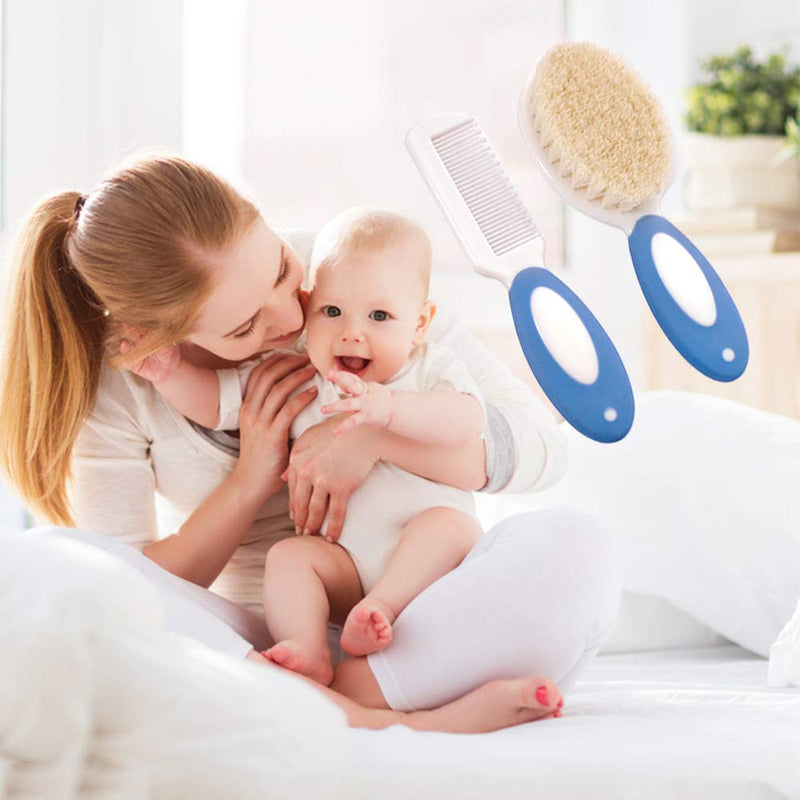 Baby Hair Brush and Comb Set for Newborns & Toddlers | Natural Soft Goat Bristles | Ideal for Cradle Cap | Perfect Baby Registry Gift (Blue) Blue - NewNest Australia