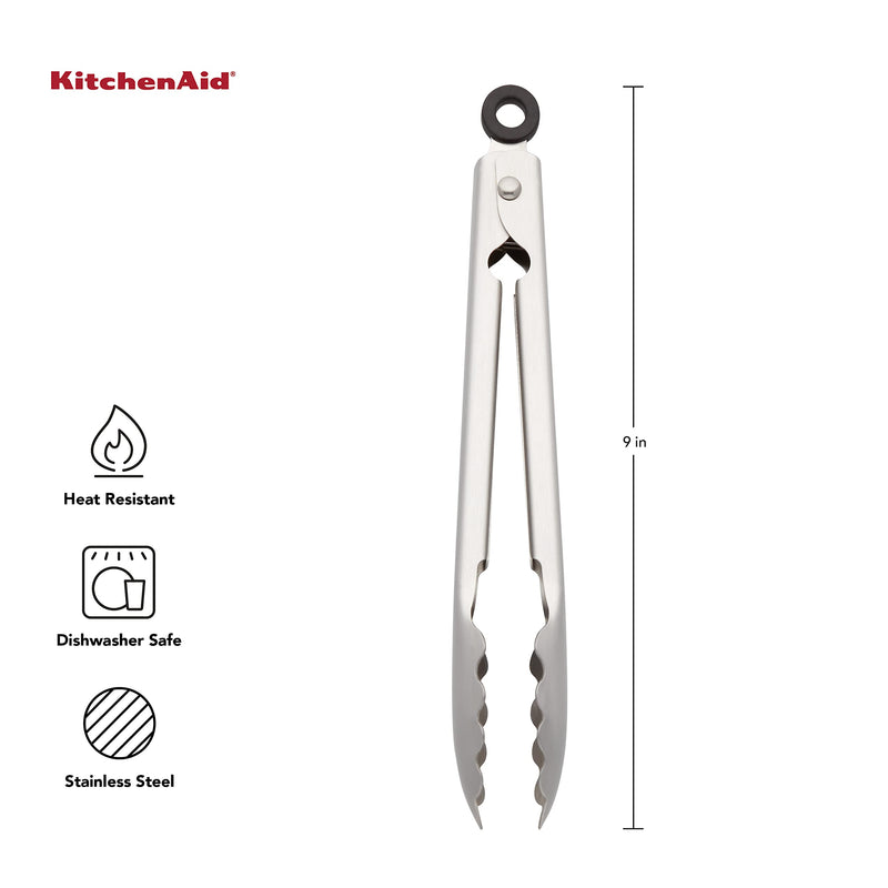KitchenAid Gourmet Stainless Steel Serving Tongs with Hang Hook and Secure Closing Lock, 9 Inch, Stainless Steel - NewNest Australia