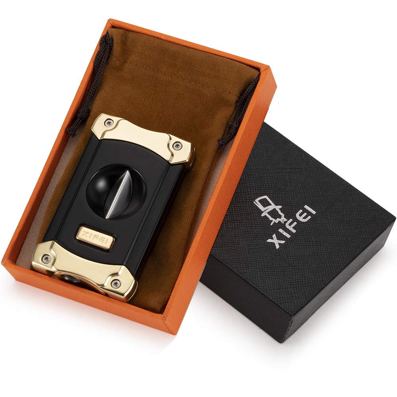 XIFEI Cigar Cutter, Stainless Steel V-Cut Cigar Cutter Built-in Cigar Puncher (Black Gold-1) Black Gold-1 - NewNest Australia