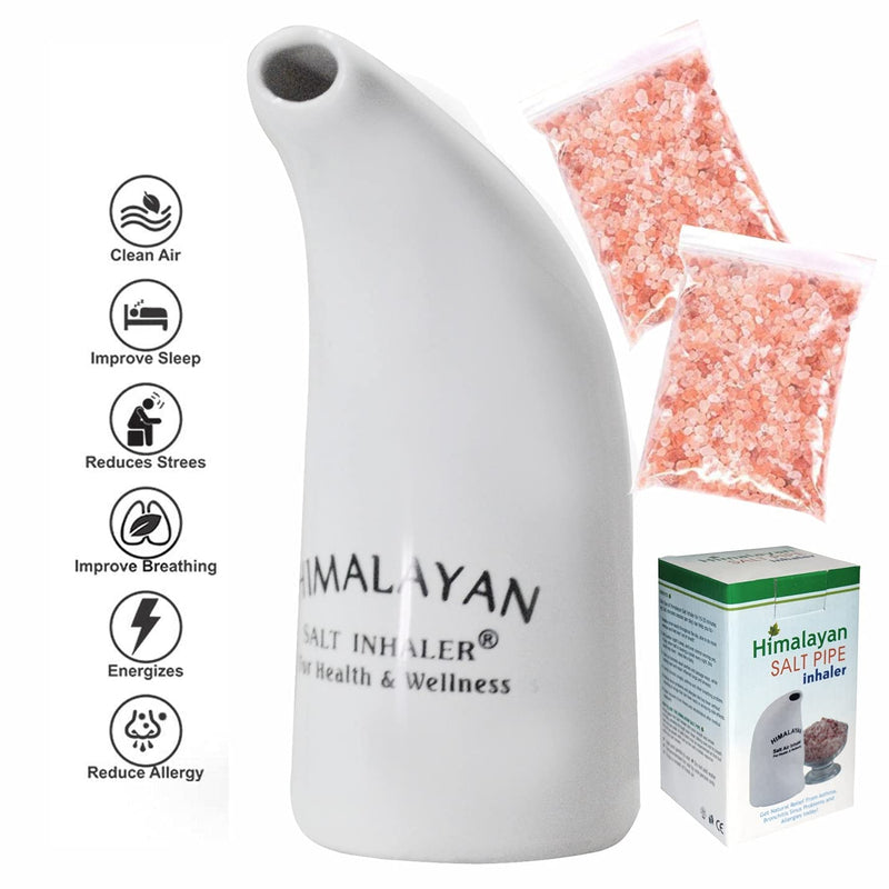 Health Original Himalayan Salt Inhaler Pipe Ceramic Filled with 100% Pure Himalayan Salt - with hygienic with 200Grm Salt Free (Pack of 1 Salt Inhaler) 200 g (Pack of 1) - NewNest Australia
