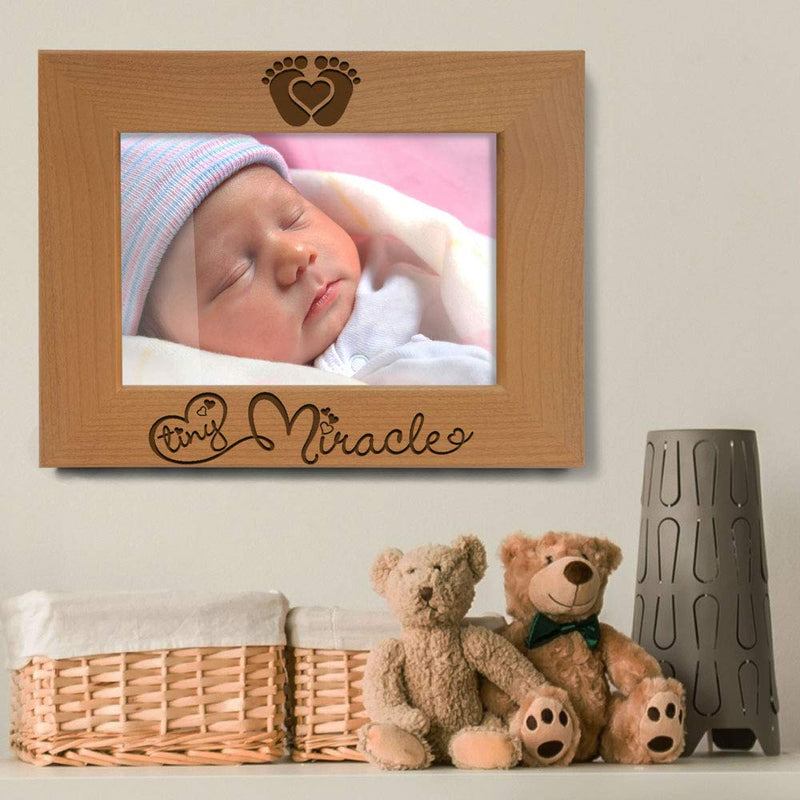 KATE POSH - Tiny Miracle Engraved Natural Wood Picture Frame, New Baby, New Dad & Mom, Parents Gifts, Ultrasound, Sonogram, Baby Gift, Pregnancy Gift, Baby Announcement Photo Frame - NewNest Australia