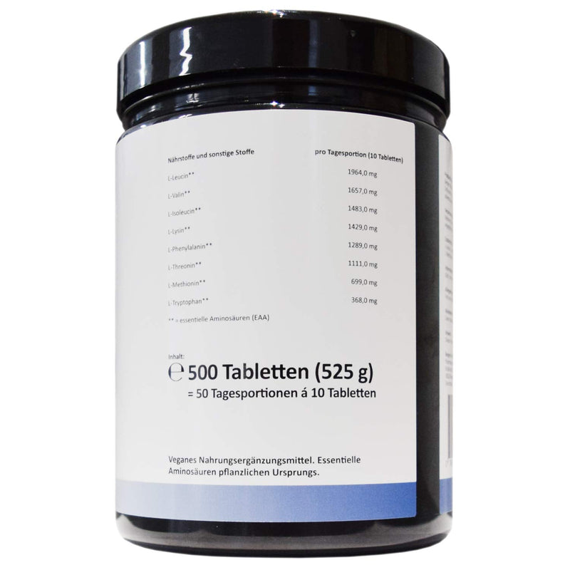 Multi Amino-Eaa 8 Pattern - 500 Tablets With 1000 Mg Each - Master Amino Protein Formula With 8 Essential Amino Acids From Legumes - Bcaa - High Dose - Vegan - Laboratory Tested - NewNest Australia