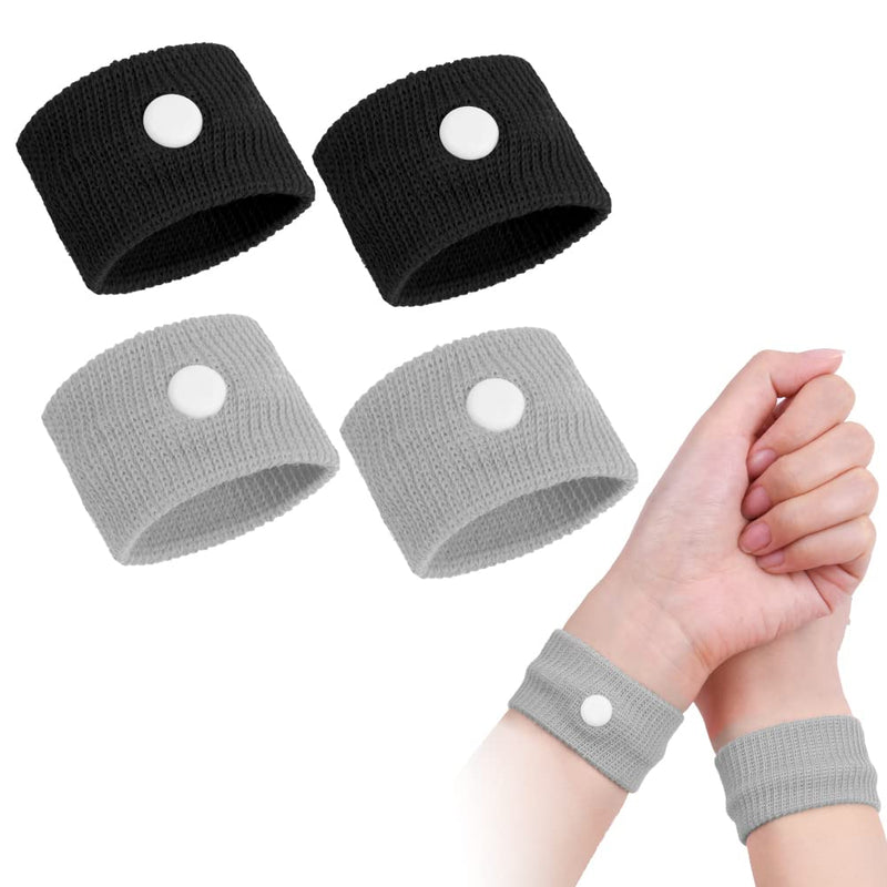 Acwoo Acupressure Bracelet, 2 Pairs Acupressure Band, Anti-Nausea Wristbands For Adults And Children, Acupressure Bracelets For Pregnancy Nausea, Sea Sickness, Travel Nausea (Black + Silver Grey) - NewNest Australia