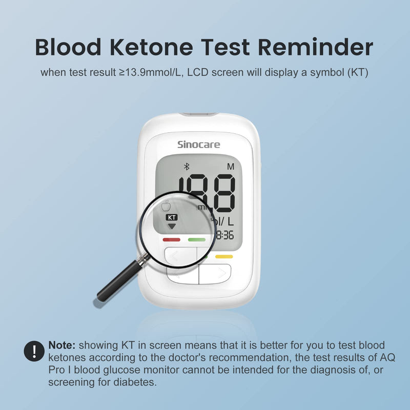 Sinocare Blood Sugar Monitor, 100pcs Strips & 100pcs lans. Safe AQ Pro I Diabetes Testing Kit with Ketone Warning, 2023 Upgrading Blood Glucose Monitors, Including Battery, mmol/L AQ Pro Set - 100 - NewNest Australia