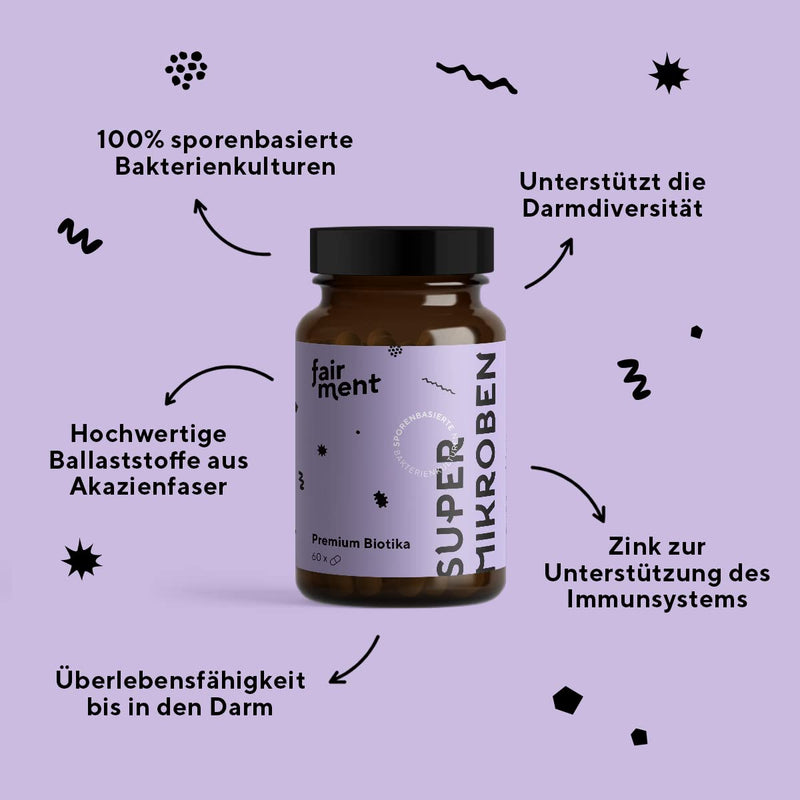 fairment SuperMikroben® - Innovative Premium Probiotics [Microbes of the Year 2023] | Intestinal Treatment for Bloating, Irritated Bowel | Intestinal Bacteria with Fibre + Zinc | Made in Germany - NewNest Australia
