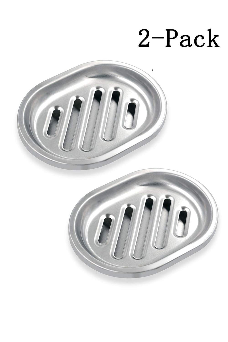 Stainless Steel Soap Dish Durable for Many Years, Brushed Metal Soap Holder with Draining Tray for Bathroom Shower, Bathtub, Kitchen Sink (2-pack) Double - NewNest Australia