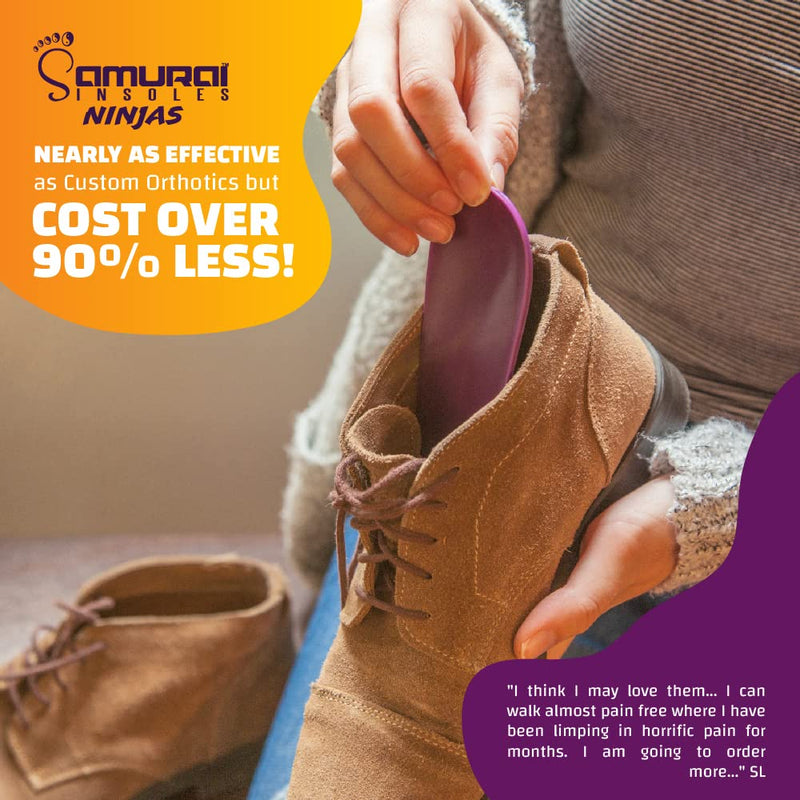 Samurai Insoles Ninjas Plantar Fasciitis Relief Arch Support Shoe Insoles - Podiatrist Designed, Orthotic Lab Made in The USA 6-6.5 Women/4-4.5 Men - NewNest Australia