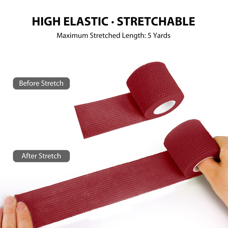 FriCARE 14 Pack Self Adhesive Bandage Wrap, 2 Inch Wide Rainbow Cohesive First Aid Medical Tape for Wrist, Knee, Ankle (2 Inch x 5 Yards, Burgundy) 2 Inch x 5 Yards - NewNest Australia