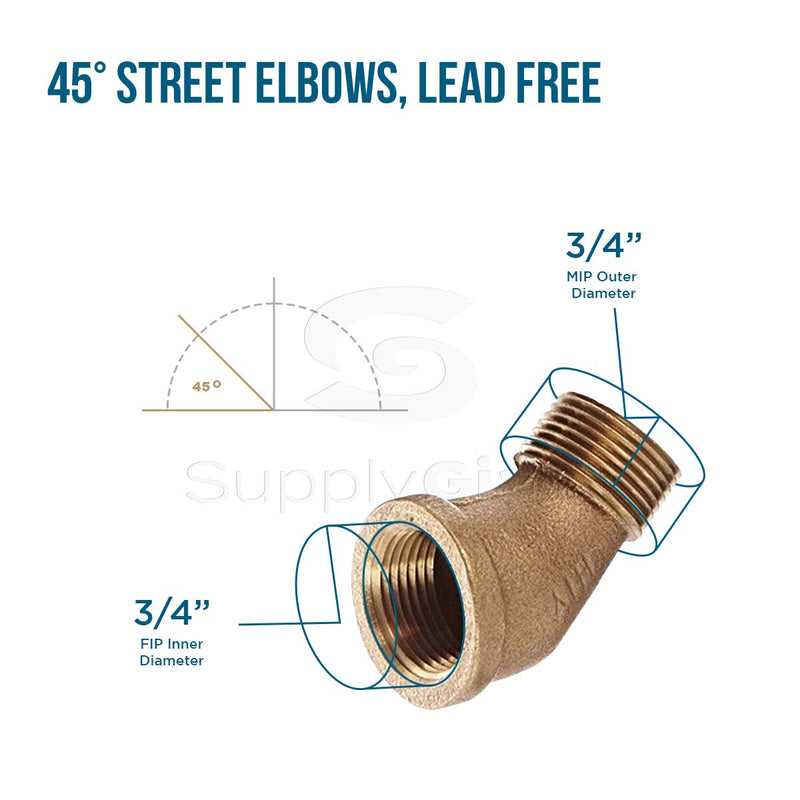 Supply Giant CSTG0034 3/4'' Brass Street Elbow 45 Degrees Lead Free w/ Male & Female National Pipe Taper Threaded Fittings Brass Construction Higher Corrosion Resistance Economical & Easy to Install, 9 - NewNest Australia