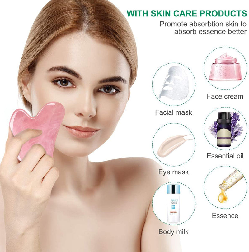 TAUBE Gua Sha Facial Tools Natural Premium Jade Stone Guasha Tool for Body Face Massage Scraping Board Trigger Point Massager Tool Pink - NewNest Australia