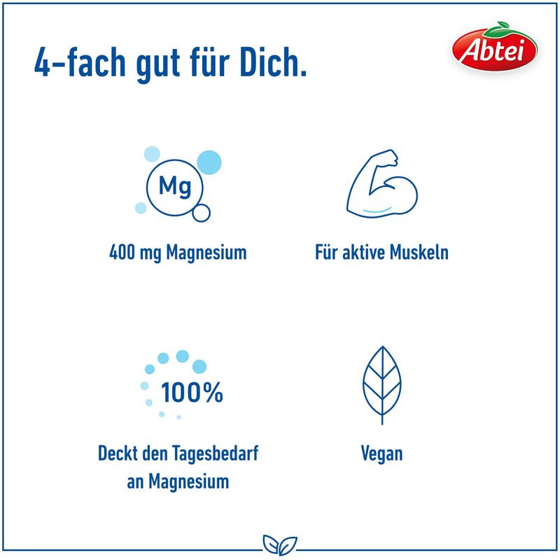 Abtei Magnesium 400 - high-dose magnesium - for active muscles - laboratory-tested, gluten-free, lactose-free and vegan - 30 tablets New - NewNest Australia