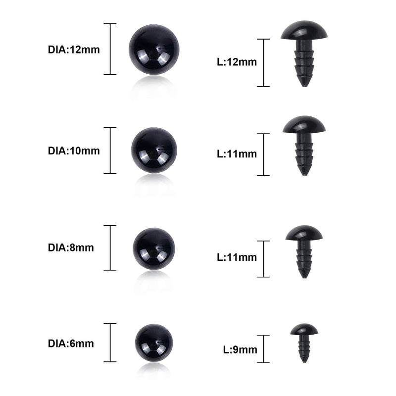 UPINS 500 Pieces Black Plastic Safety Eyes with Washers for Crochet Animal Crafts Doll Making Supplier Bulk (4 Sizes) - NewNest Australia