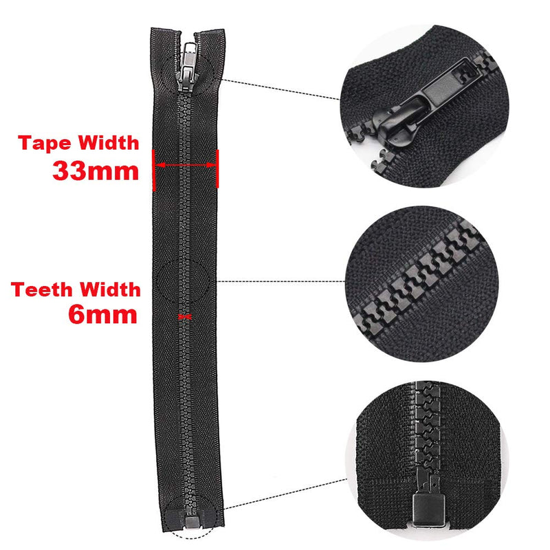 YaHoGa 2PCS #5 6 Inch Separating Jacket Zippers for Sewing Coats Jacket Zipper Black Molded Plastic Zippers Bulk (6" 2pc) 6" 2pcs - NewNest Australia