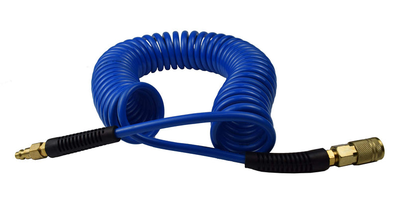 YOTOO Polyurethane Recoil Air Hose 1/4" Inner Diameter by 25' Long with Bend Restrictor, 1/4" Industrial Quick Coupler and Plug, Blue - NewNest Australia