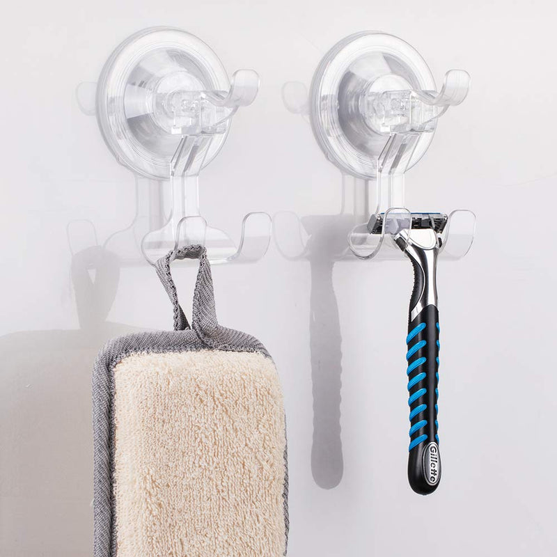 NewNest Australia - LUXEAR Shower Suction Hooks, 2 Pack Suction Hooks Removable and Reusable Razor Hook for Shower Waterproof Powerful Vacuum Suction Cup Hook Holder for Towel Bathrobe Loofah Hooks for Bathroom & Kitchen 