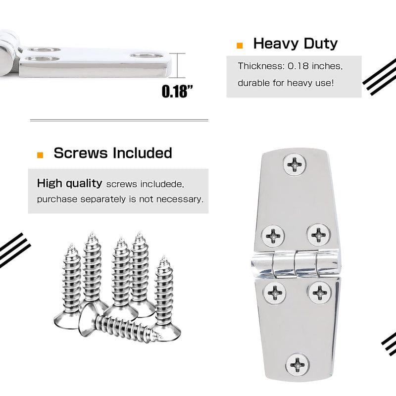Atibin Marine Mount Door Hinges Steel Stainless Hatch Boat Hinge Hardware Heavy Duty Boat Hinge Deck Mirror Polished SUS316 1.50 inch x 4.00 inch 2pcs - NewNest Australia