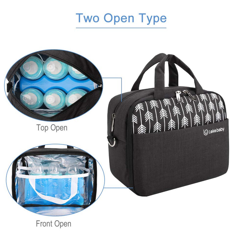 Lekebaby Breast Milk Cooler Bag with Contoured Ice Pack Fits 6 Baby Bottles Tote Bag for Daycare Travel Nursing Mothers Storage, Black - NewNest Australia