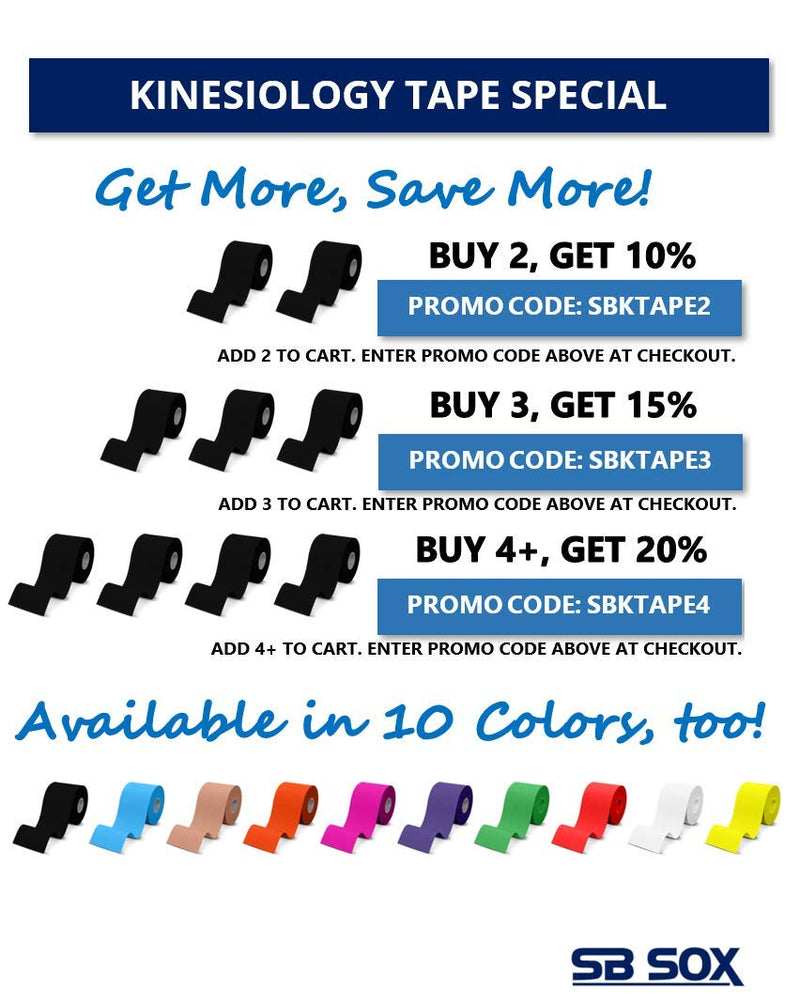 SB SOX Original Cotton Kinesiology Tape (16ft Uncut Roll) – Best Latex Free, Water Resistant Tape for Muscles/Joints – Perfect for Any Activity – Easy to Apply/Use, Works Great for Several Days! Black - NewNest Australia
