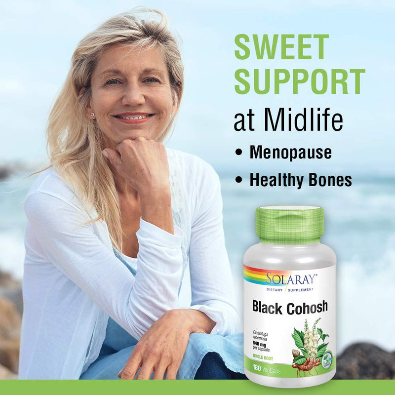 Solaray Black Cohosh 540 mg | Womens Health & Menopause Support Supplement | Whole Root | Non-GMO, Vegan & Lab Verified | 180 VegCaps - NewNest Australia