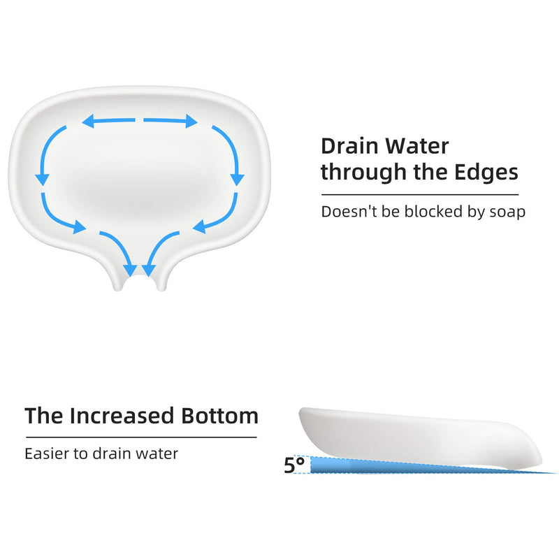 SUBEKYU Soap Dish with Draining Tray, Silicone Soap Holder Saver for Shower/Bathroom, Keep Soap Bars Dry Clean, 2 Pack, White and Gray (2 White) 2 * White - NewNest Australia