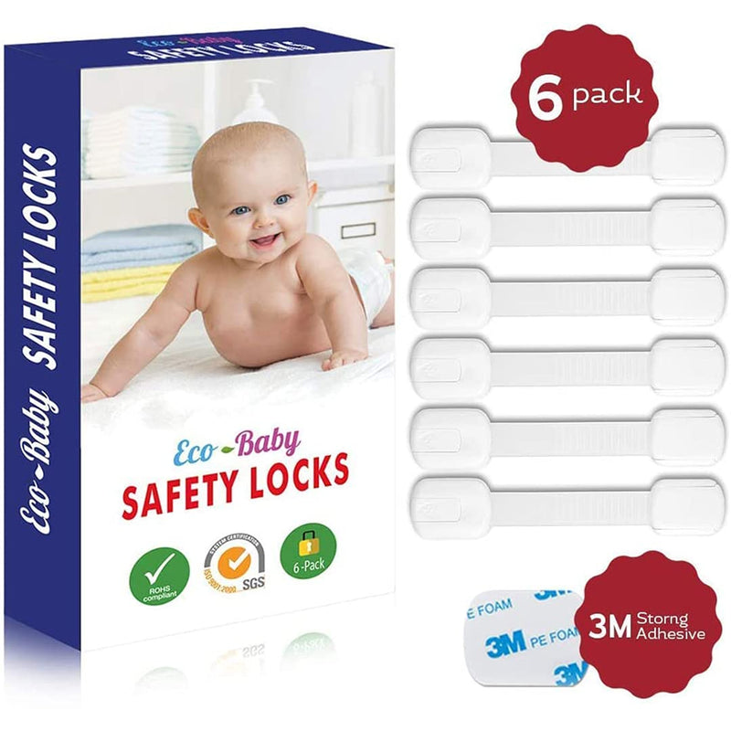 Cabinet Locks for Babies - 6 Baby Proofing Straps - Refrigerator Lock, Child Proof Locks for Cabinet Doors, Toilet Seat - Easy to Install - by Eco-Baby - NewNest Australia