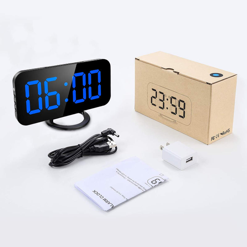 NewNest Australia - KeeKit Digital LED Alarm Clock, Large 6.5" Mirror Surface Alarm Clock with Dual USB Charging Ports, Snooze Function, Auto/Manual Adjustable Brightness, 12/24H Display for Home, Bedroom, Office - Blue Blue - Hot 