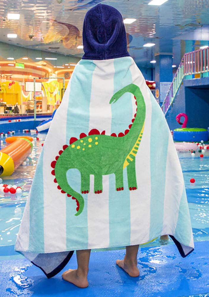 NewNest Australia - ChezMax Kids Beach Towels Cotton Hooded Cloak Bath Towel Cape Towel for Girls and Boys Dinosaur 